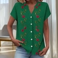 thumbnail image 4 of YUGYXL Button Down Shirts for Women Cap Sleeve Floral Printed Tops V Neck Henley Blouse Business Casual Outfits for Daily Army Green Tops M, 4 of 5