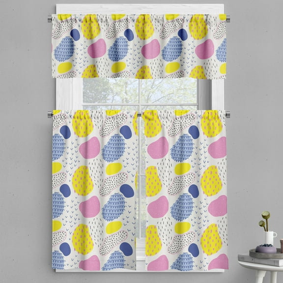 Ambesonne Abstract Valance & Curtain, Colorful Whimsical Art, 55"x45", Yellow Dark Violet and White