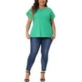 thumbnail image 2 of Agnes Orinda Women's Plus Size Tops Lace Panel Hollow Short Sleeves Spring Summer Solid Blouses 4X Light Green, 2 of 6