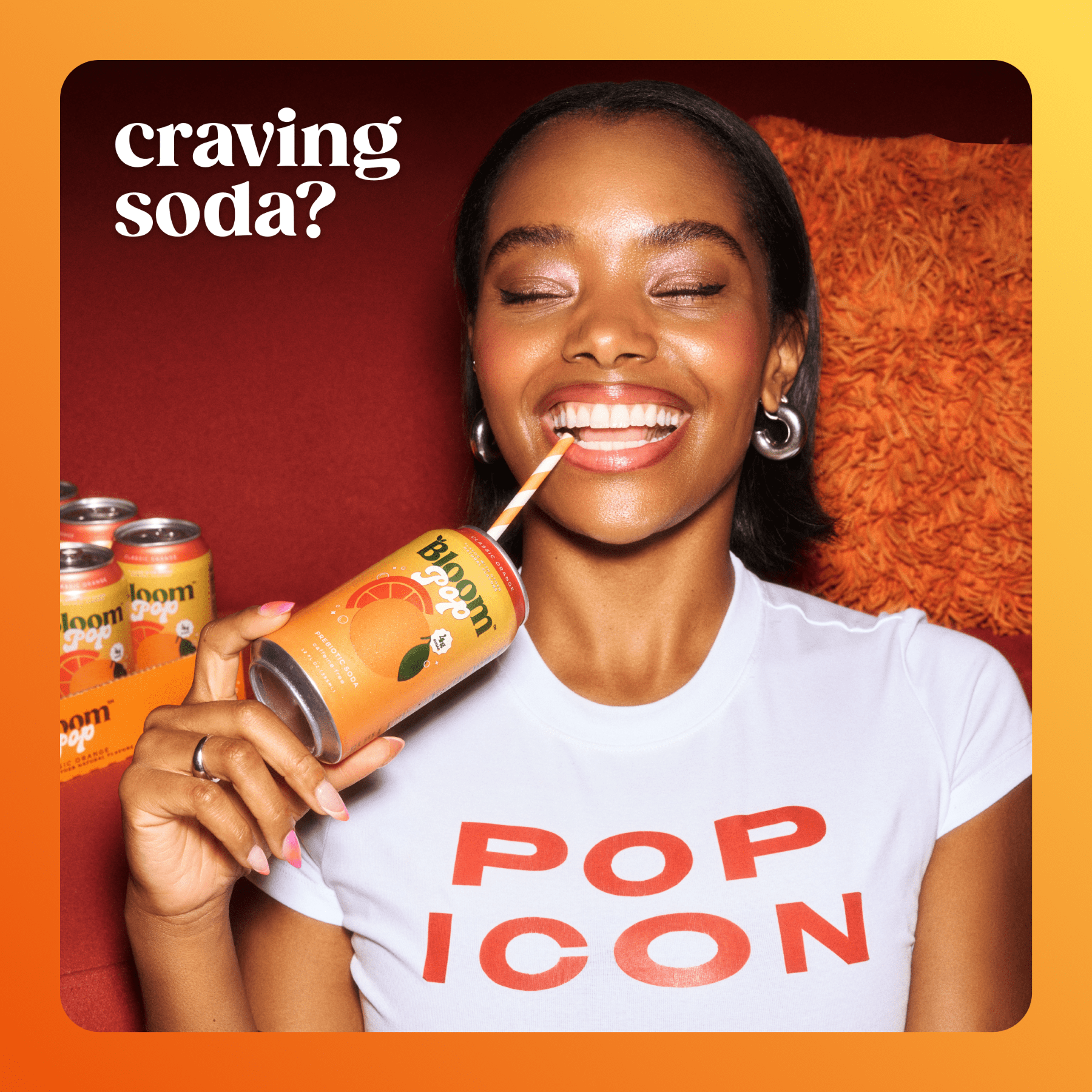 (12 pack) (12 pack) Bloom Pop Prebiotic Soda, Orange, 12 fl oz Can