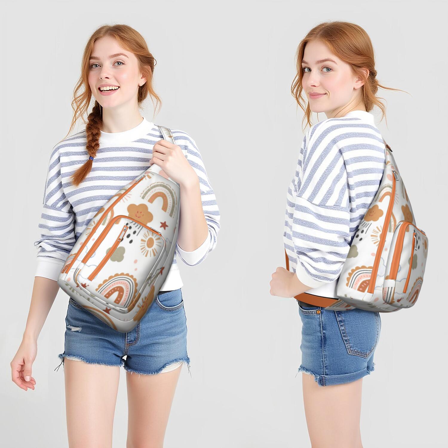 Rainbow Cartoon Crossbody Sling Bag Crossbody Travel Hiking Chest Backpack Shoulder Daypack for Cycling Mountain Climbing