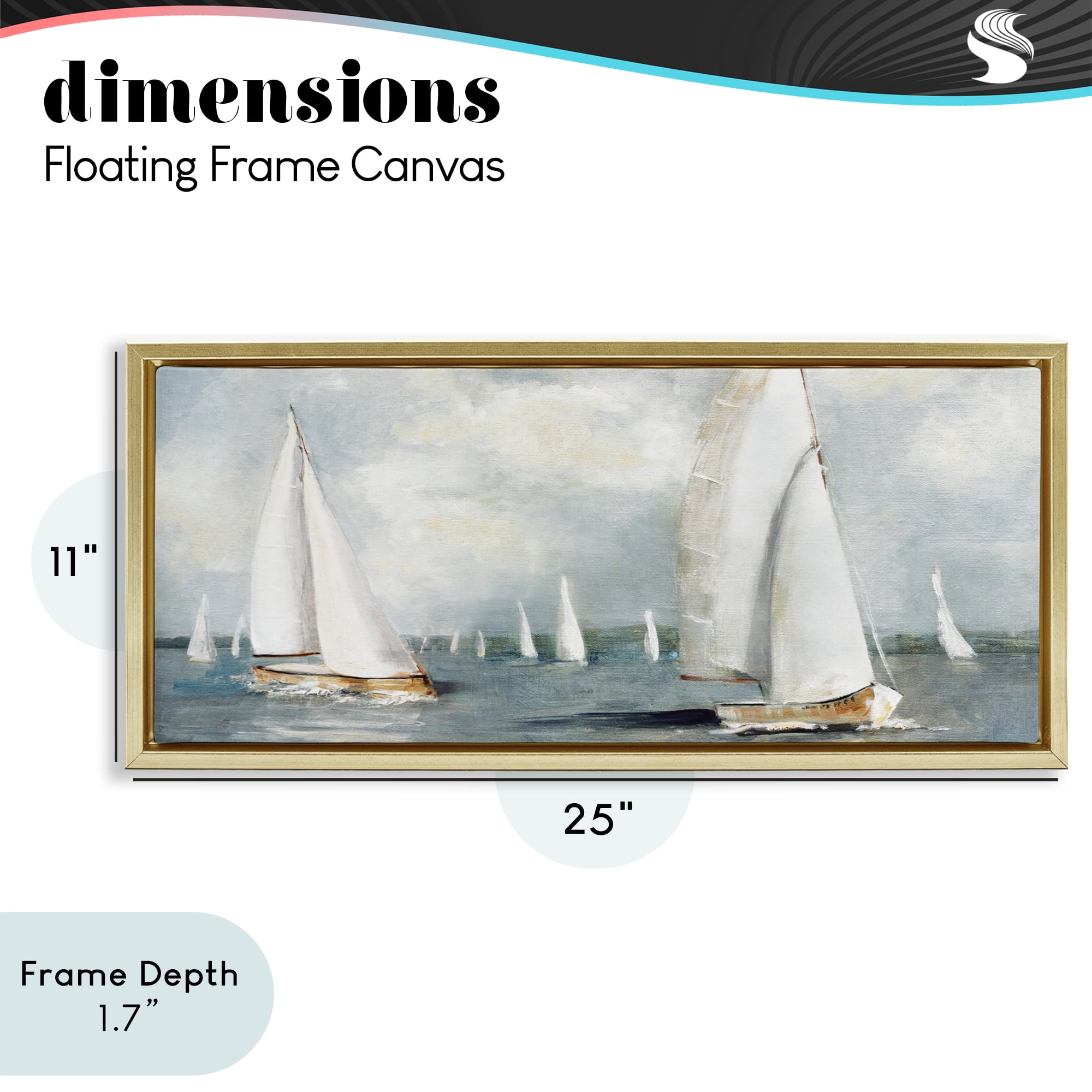 Stupell Industries Windy Sailboat Fleet Gold Framed Floater Canvas Wall Art, design by Sally Swatland