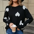 thumbnail image 2 of Valentines Sweaters for Women Peach Heart Pattern Crewneck Sweater Soft Knit Long Sleeve Pullover Casual Comfortable Jumper Top Black S, 2 of 9
