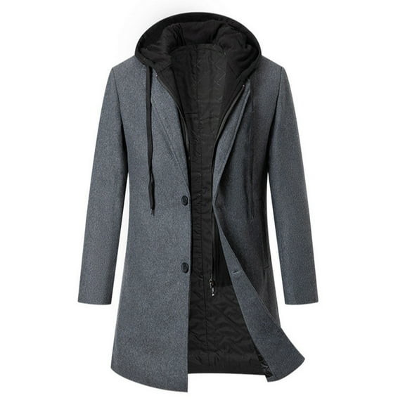 LIUJUNSHOP Men's Oversized Trench Coat Men's Classic Wool Blend Trench Coat Windproof Business Overcoat With Detachable Hood