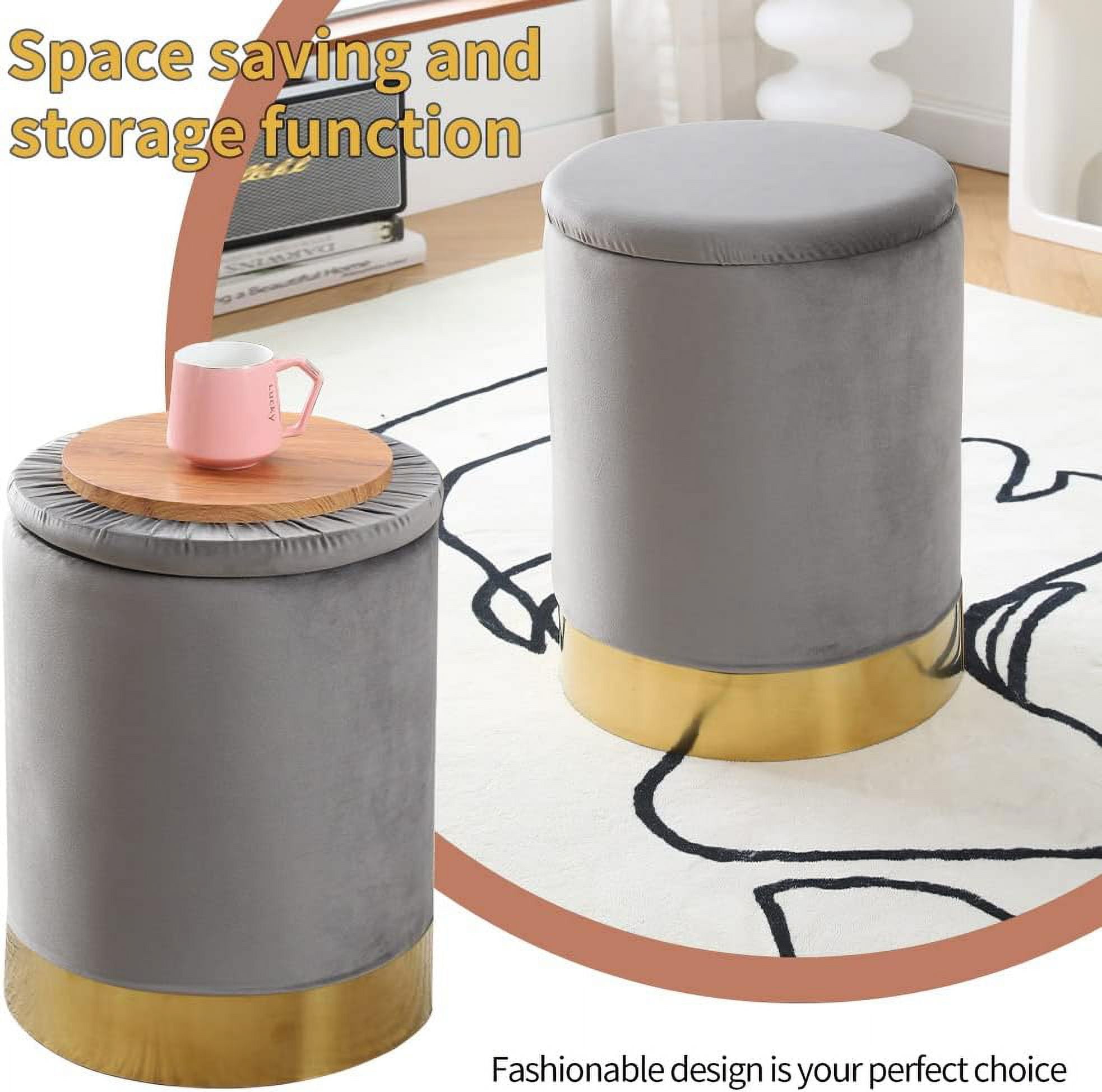 Mxfurhawa Velvet Storage Ottoman Multipurpose Footrest Stool for Living Room & Bedroom（Grey）