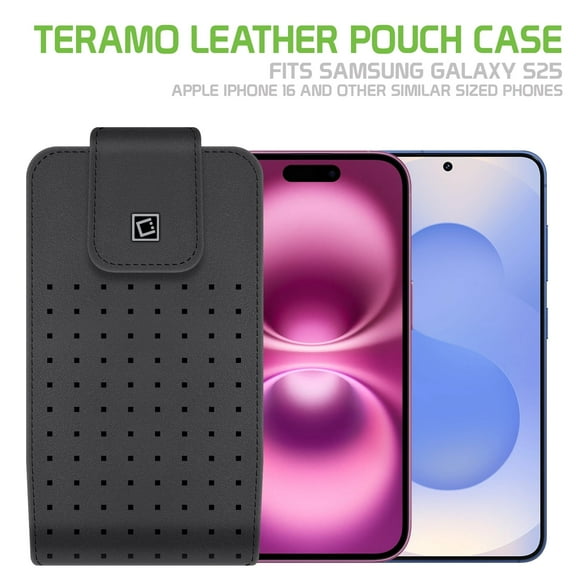 Cellet Teramo Leather Phone Holster with Belt Clip – Compatible with iPhone 16 Pro,  Samsung Galaxy S25 & Similar Sized Phones – 360° Rotating Swivel Clip, Premium Leather Pouch with Magnetic Closure