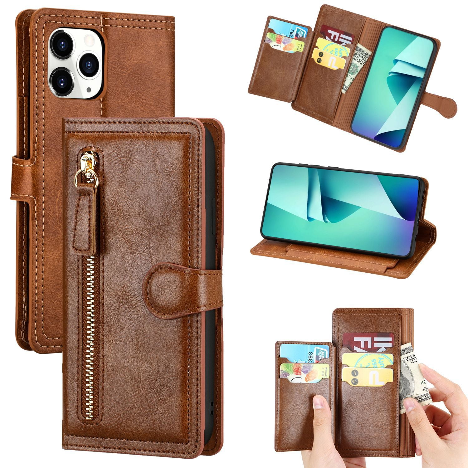 yosicl iPhone Xs Max Wallet Case, iPhone Xs Max Case Wallet Leather Zipper Folio Case with Magnetic Closure Kickstand Card Slots Case Money Pocket Flip Cover