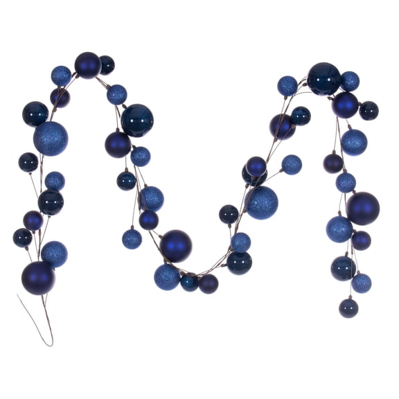 Vickerman 10' Midnight Blue Assorted Finish Branch Ball Ornament Garland.