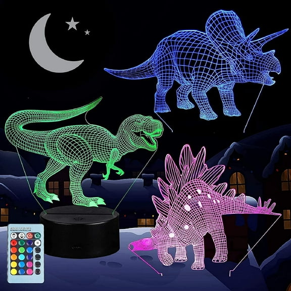 YSITIAN 3D Dinosaur Night Light for Kids,3D Illusion Lamp 3-Pattern & 16 Colors Change Decor Lamp with Remote Control & Smart Touch YT-7359
