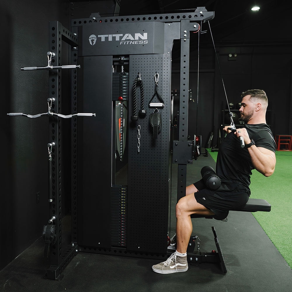 Titan Fitness Selectorized Cable Machine, Lat Pulldown and Low Row Gym Machine, Pin-Loaded 320 LB Weight Stack