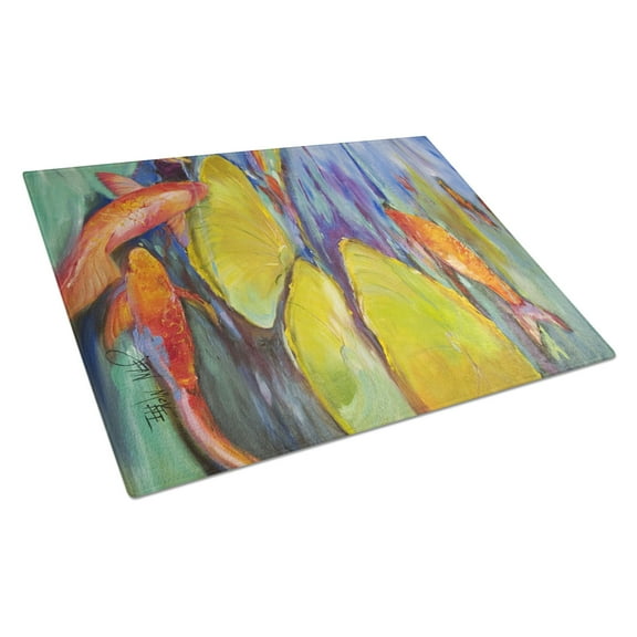 Caroline's Treasures Koi Glass Cutting Board Large
