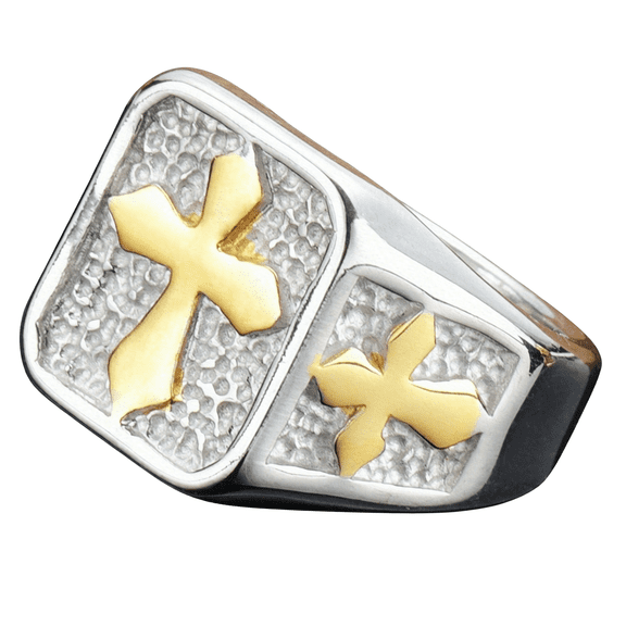 PAURO Men's Stainless Steel Cross Signet Band Ring Christian Cross Ring Religious Jewellery Size 13