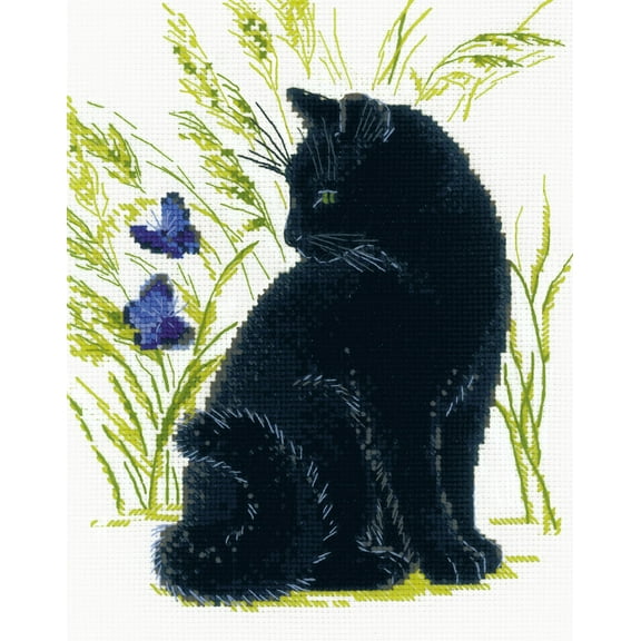 RIOLIS Counted Cross Stitch Kit 9.5"X11.75"-Black Cat (10 Count)