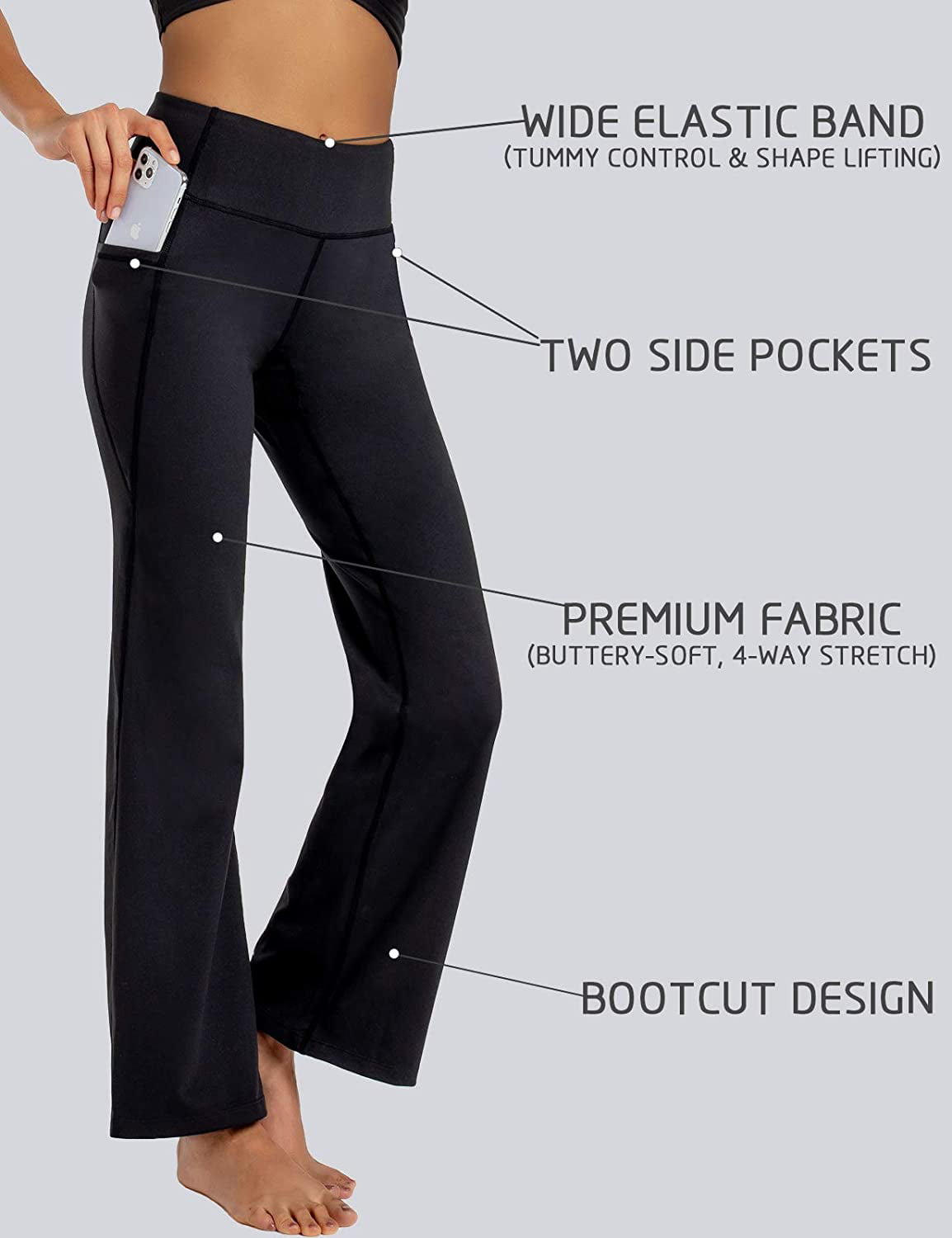 FIRST WAY Buttery Soft Women's Bootcut Yoga Pants with 3 Pockets Grey XL 