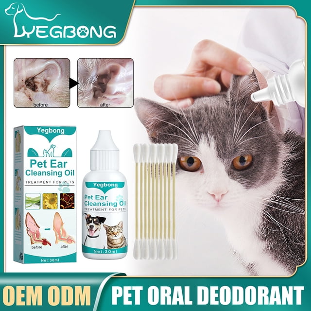 Limpiador de orejas de perro de 30ml, elimina los ácaros, aceite desodorante para orejas de gato, mantiene los canales limpios, juego de lavado de orejas de gato, antigarrapatas para suministros de limpieza de mascotas Hugtrwg Para estrenar
