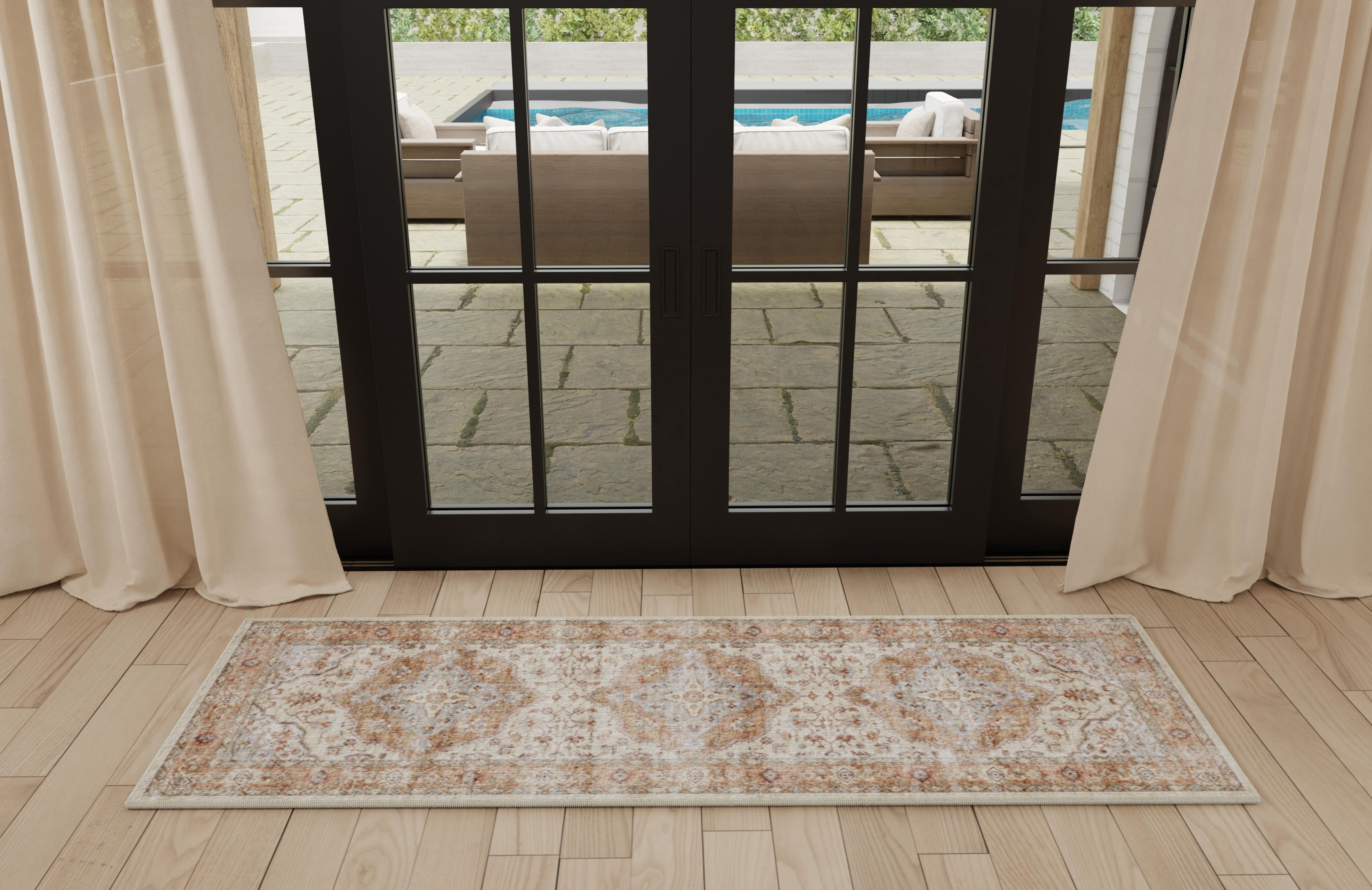 Mainstays Tapis coureur d’appoint lavable à motif dentelle embossée pour le couloir et la Cuisine, Adulte, ivoire et gris, 2 x 6 pi