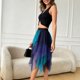 thumbnail image 3 of Falda de Alta Cintura Elástica de las Mujeres Falda Asimétrica en Capas de Cintura Alta con Diseño de Gradiente, Tela Suave Transpirable Midi Casual para el Verano, 3 of 5