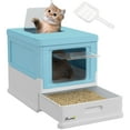 thumbnail image 1 of PawHut Enclosed Cat Litter Box with Scoop, Tray, Top Entry, Foldable, Blue, 1 of 10