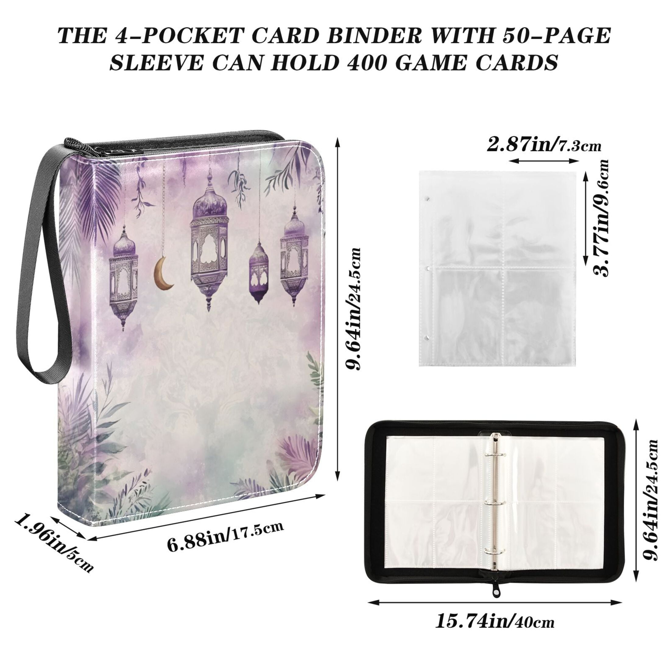 Trading Card Binder Album 400 Pockets 50 Removable 4-Pocket Pages Waterproof Watercolor Chandelier Plant