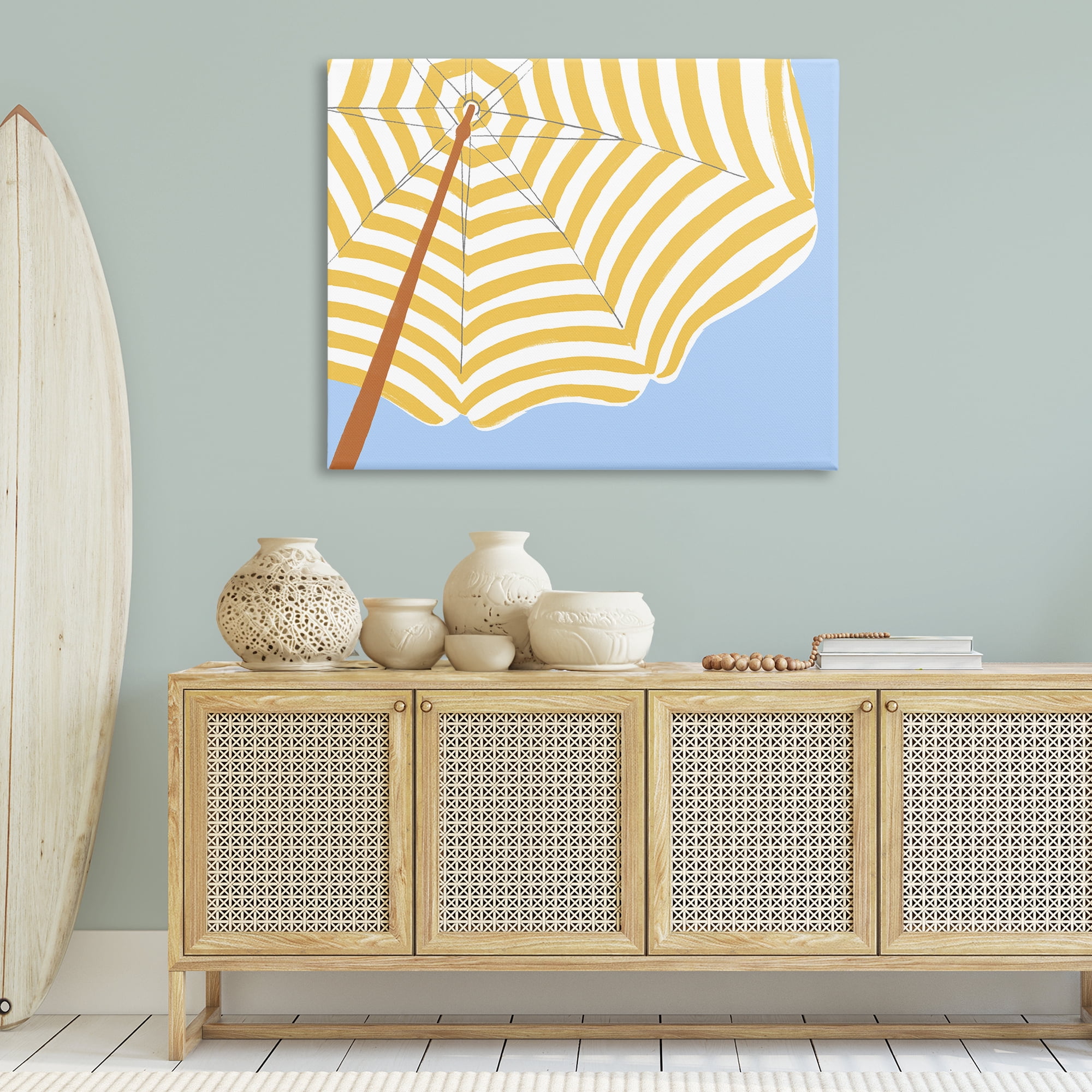Stupell Industries Yellow & White Umbrella Coastal Painting Gallery Wrapped Canvas Art Print Wall Art, 48 x 36