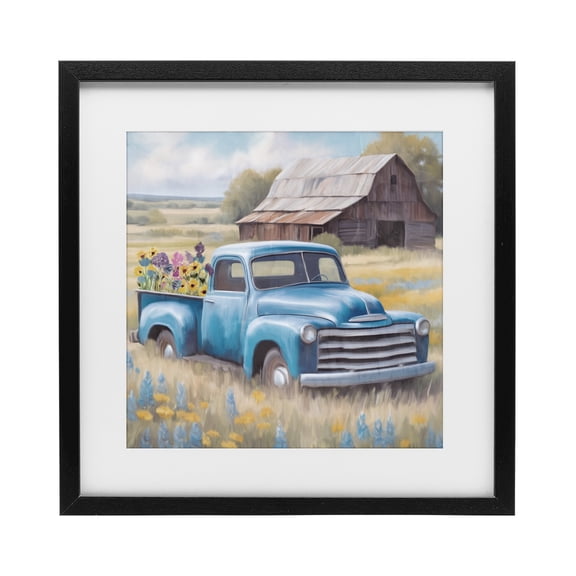 Stupell Industries Flower Truck in Antique Blue Black Framed Print Under Glass, design by Kim Allen