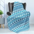 thumbnail image 4 of Tribal Soft Flannel Fleece Throw Blanket, Aztec Pattern with Geometric Folk Cultural Forms Prehistoric Image, Cozy Plush for Indoor and Outdoor Use, 50" x 70", Blue White, by Ambesonne, 4 of 5