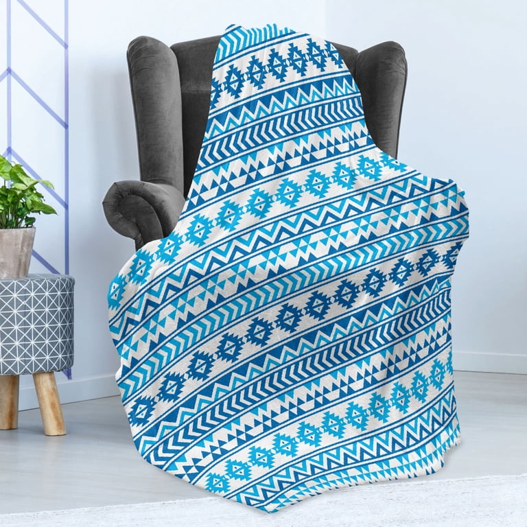 Tribal Soft Flannel Fleece Throw Blanket, Aztec Pattern with