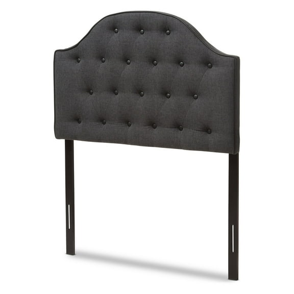 Baxton Studio Windsor Modern and Contemporary Dark Grey Fabric Upholstered Scalloped Buttoned Queen Size Headboard
