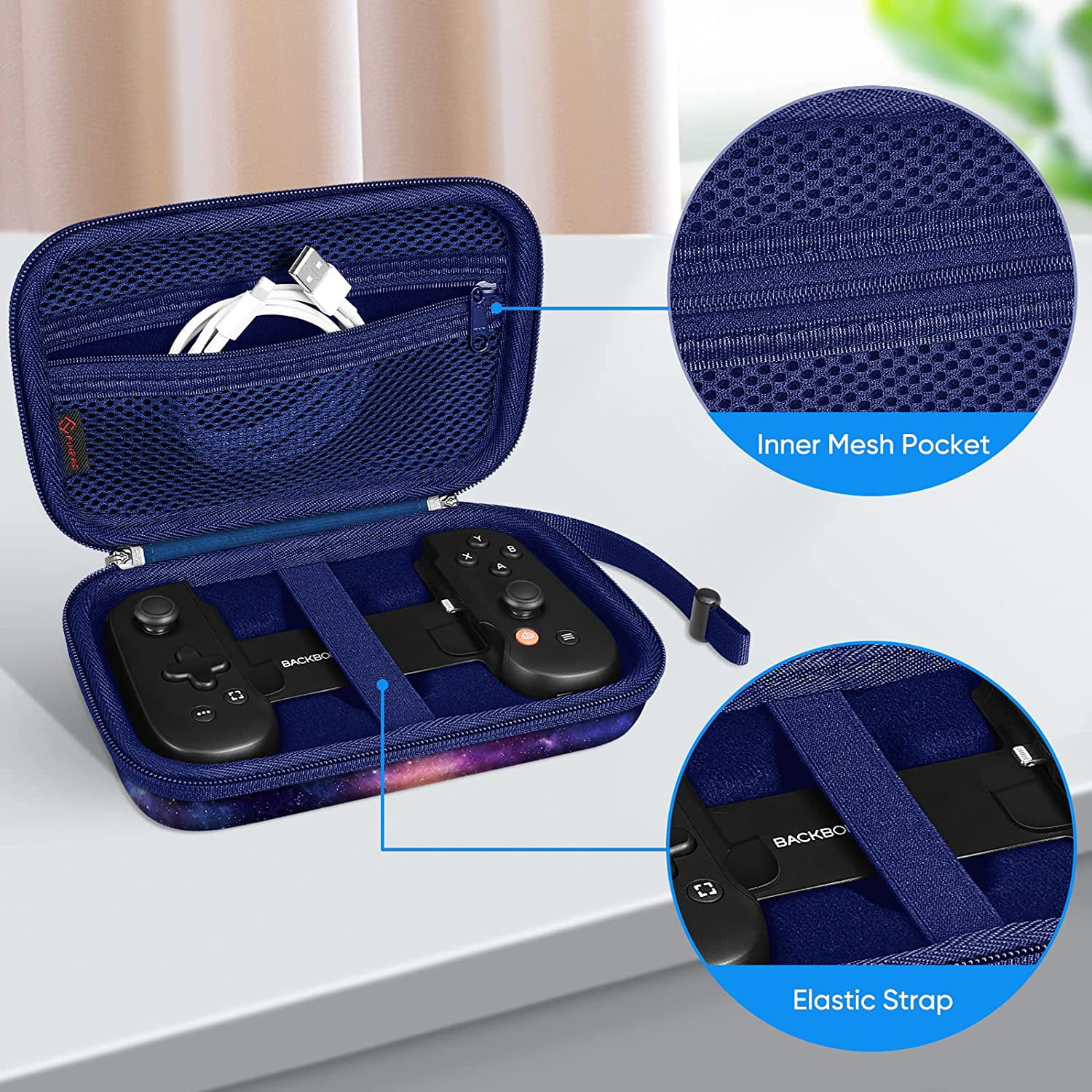 Handheld Gaming Console Portable Travel Holder Extra Mesh Pocket for Cables Power Bank Accessories Bag Only Case Compatible with Backbone One Mobile Gaming Controller 