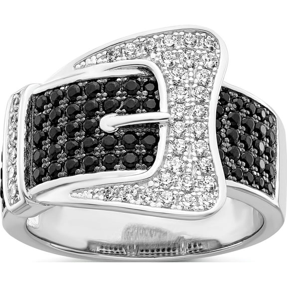 Sterling Silver Brilliant Embers Rhodium-Plated Cz Buckle Ring (Size 6) Made In China qmp758-6