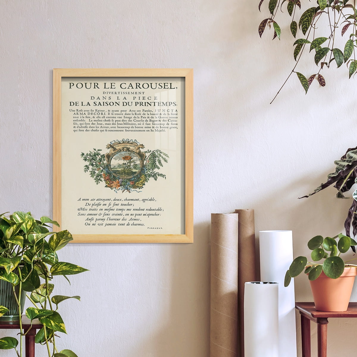 Printed Embellished Bookplate IV - Framed Print w/glass - Natural Wood