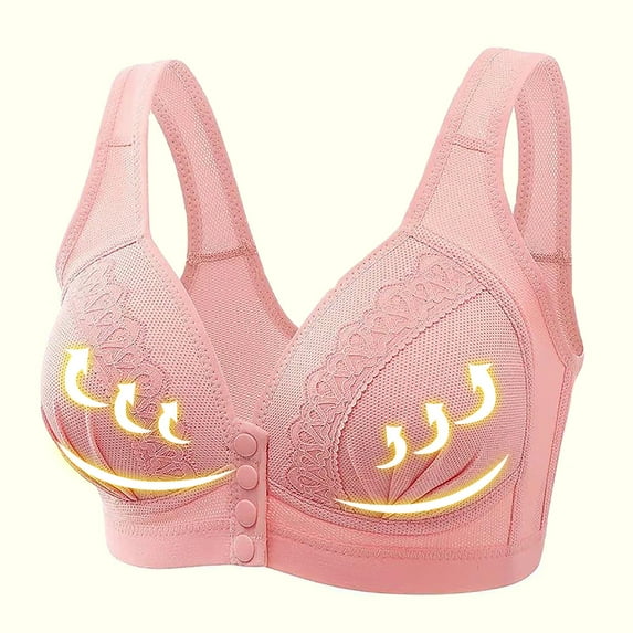 QLEICOM Everyday Bras for Women, Women's Comfort Lift Wirefree Bra Traceless Comfortable No Steel Ring Vest Breathable Gathering Front Opening Buckle Bras Pink Cup 36/80BC