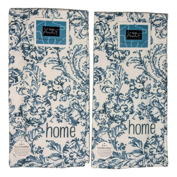 Set of 2 BOHEMIAN BLUE Floral HOME Terry Kitchen Towels by Kay Dee Designs