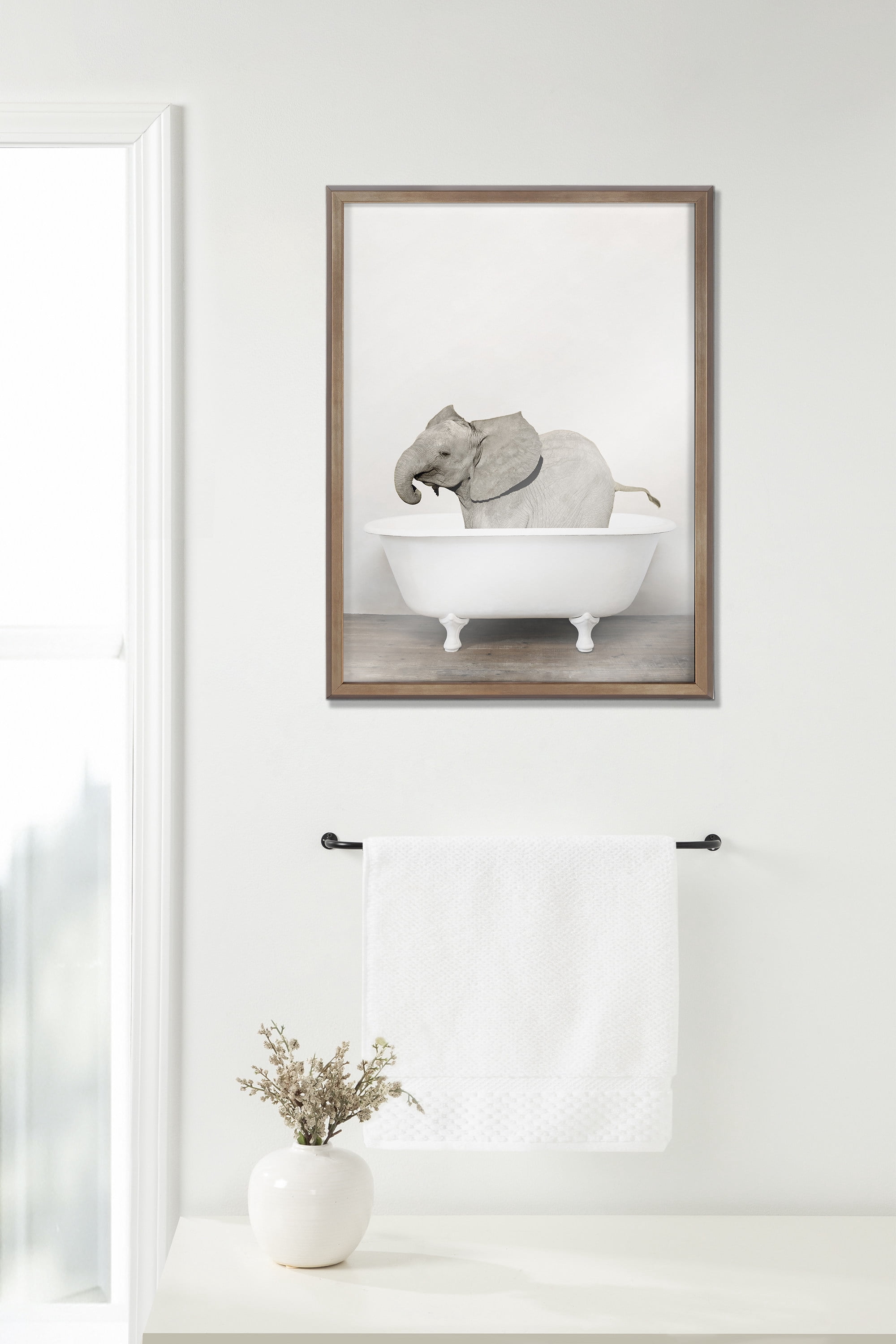 Blake Baby Elephant in the Tub Color 18 in x 24 in Framed Photography Art Prints, by Kate and Laurel
