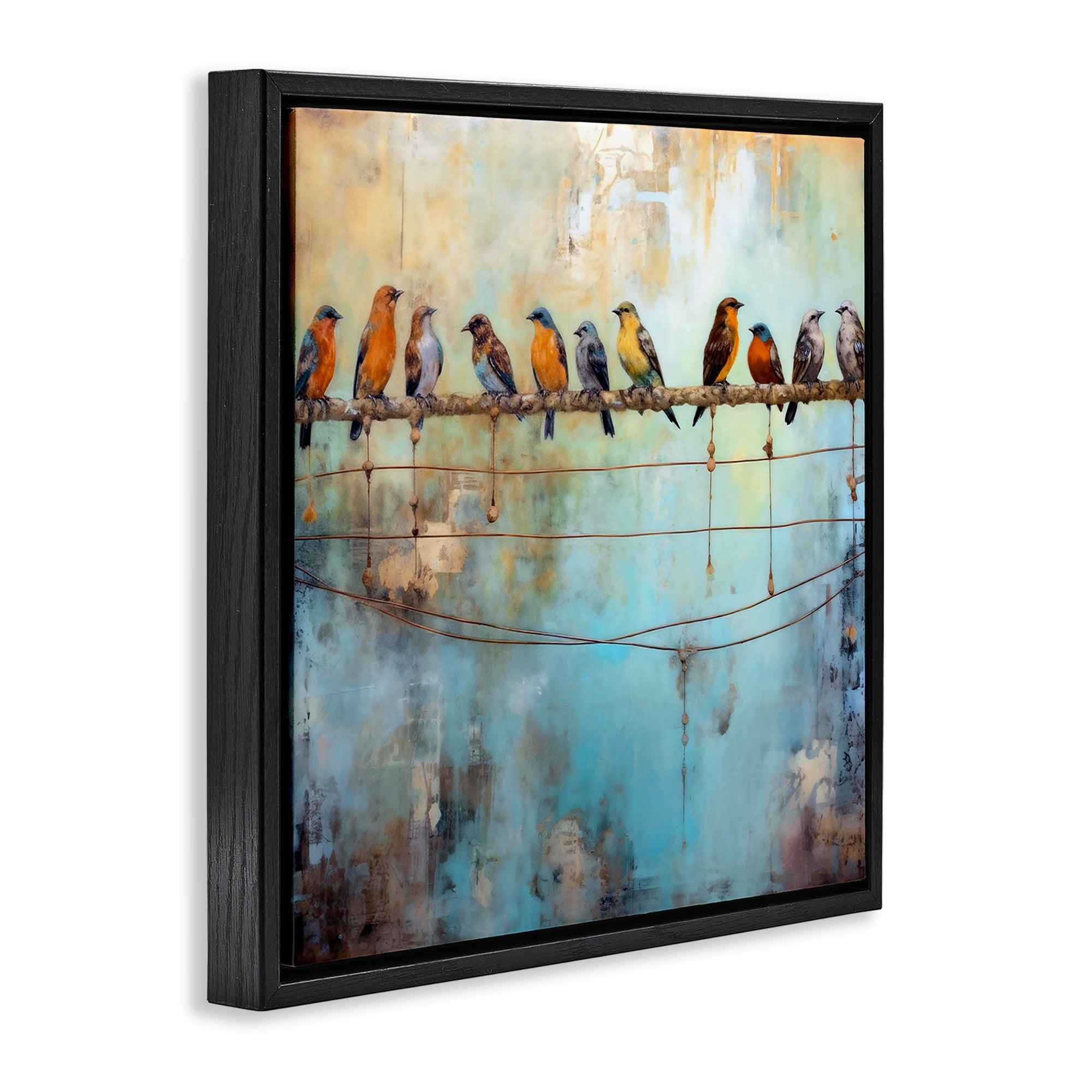 Stupell Industries Abstract Perched Birds Animals & Insects Painting Black Floater Framed Canvas Art Print Wall Art, 18 x 18
