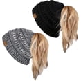 thumbnail image 1 of SURJDE Women's Beanie Ponytail Messy Bun BeanieTail Multi Color Ribbed Hat Cap, 1 of 7