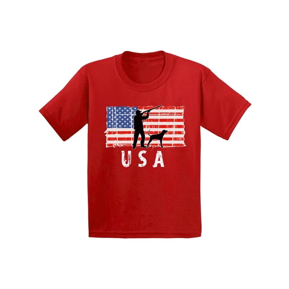 Awkward Styles Hunting USA Toddler Shirt Kids Gifts USA Flag T shirt for Boy Hunting Lovers USA Flag T shirt for Girl Hunting Gifts Vintage USA Kids Tshirt I'm American American Flag Boy Girl T-shirt