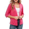thumbnail image 2 of ZHOGXU Women's Cardigan 3/4 Sleeve Open Front Solid Color Knit Lightweight Comfortable Stylish Coat Jacket For Casual Daily Wear Watermelon Red L, 2 of 4