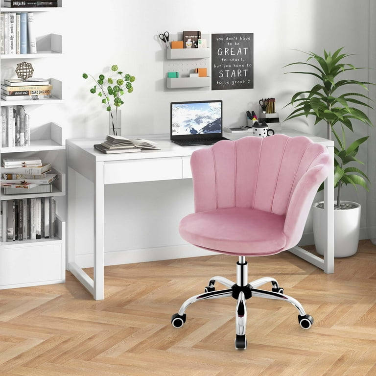 Costway Modern Velvet Petal Shell Desk Chair with Rolling Costway Modern Velvet Petal Shell Desk Chair with Rolling