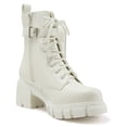 thumbnail image 2 of Soda Women Chunky Thick Heels Combat Lug Sole Ankle Boots Lace Up Booties Side Zipper Pouch BREACH-S White 9, 2 of 4