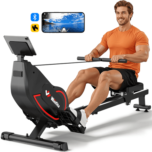 Winfita Rowing Machines for Home, 32-Level Adjustable Resistance, Magnetic Rower Exercise Machine with App Supported, 350lbs Weight Capacity, Upgraded Dual Slide Rails with LCD Data Display Screen