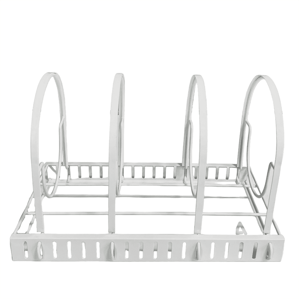 Mainstays Stainless Steel Pots and Pans Organizer, 8 Adjustable Shelves, Steel, White, Designed to Help with Countertop or Cabinate Lid Organization