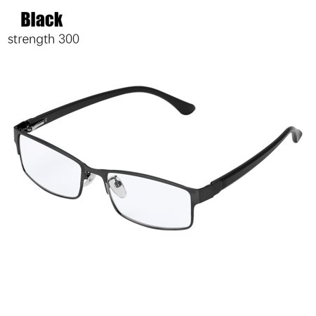 Men Metal Titanium Alloy  Ultra Light Resin Flexible Portable Business Reading Glasses Vision Care Eyeglasses +1.00~+4.0 Diopter BLACK STRENGTH 300