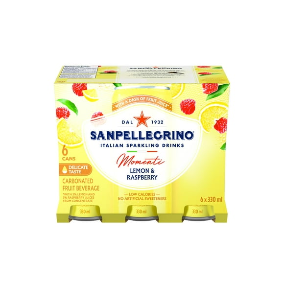 SAN PELLEGRINO MOMENTI Citron et Framboise, Eau pétillante, 6 paq 6 x 330ml canette