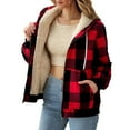 thumbnail image 5 of FDGIU Women's Plaid Flannel Shacket - Plus Size Fleece Lined Hooded Coat, Long Sleeve Button-Down Shirt Jacket, Oversized Flannel Hoodie, Warm Winter Zip-Up Coat, 5 of 5