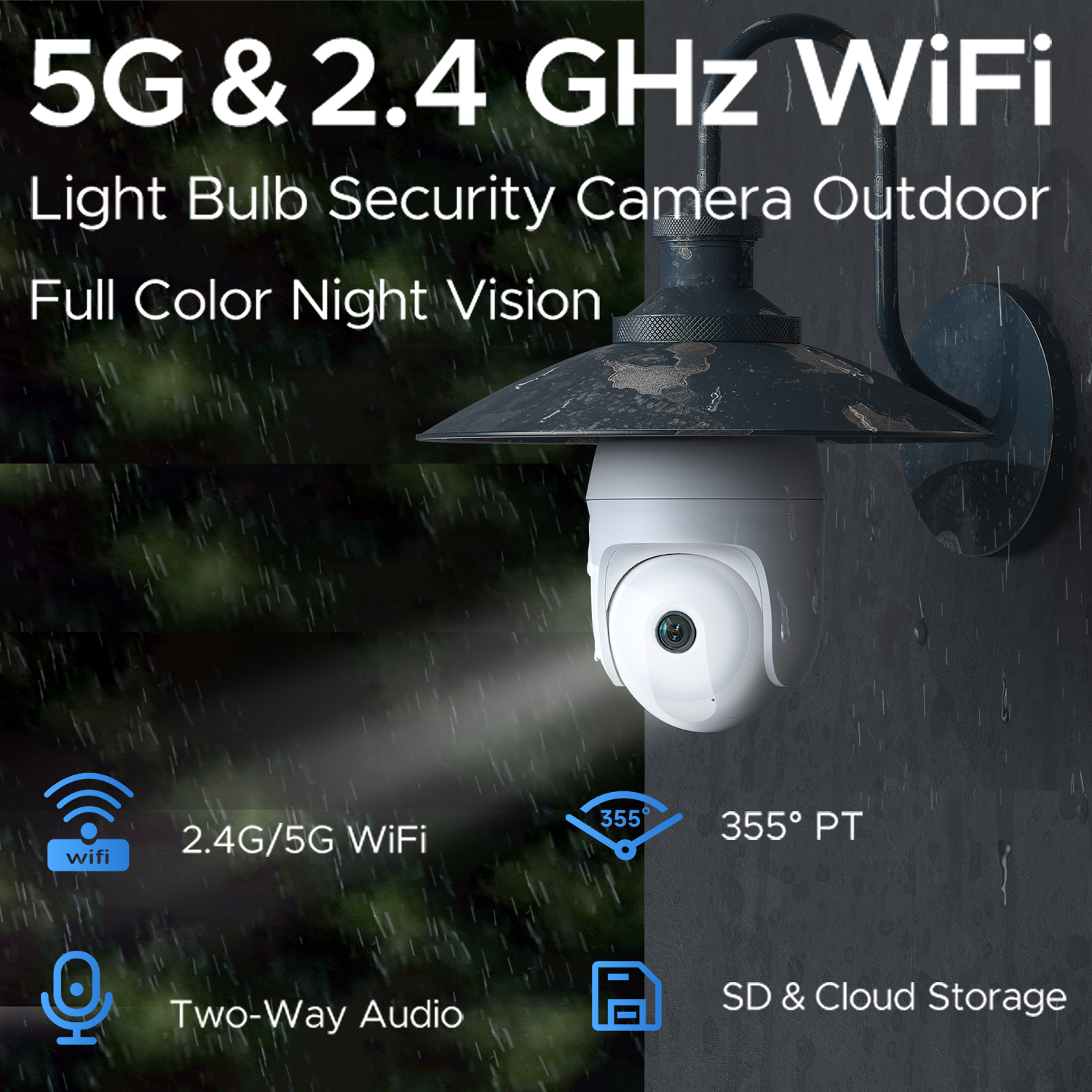 Toguard SC11 10X Hybrid Zoom Light Bulb Security Camera Outdoor E27 PTZ Dual Lens Wireless Wi-Fi Dome Surveillance Camera (Supports Only 2.4GHz Wi-Fi) - image 3 of 9