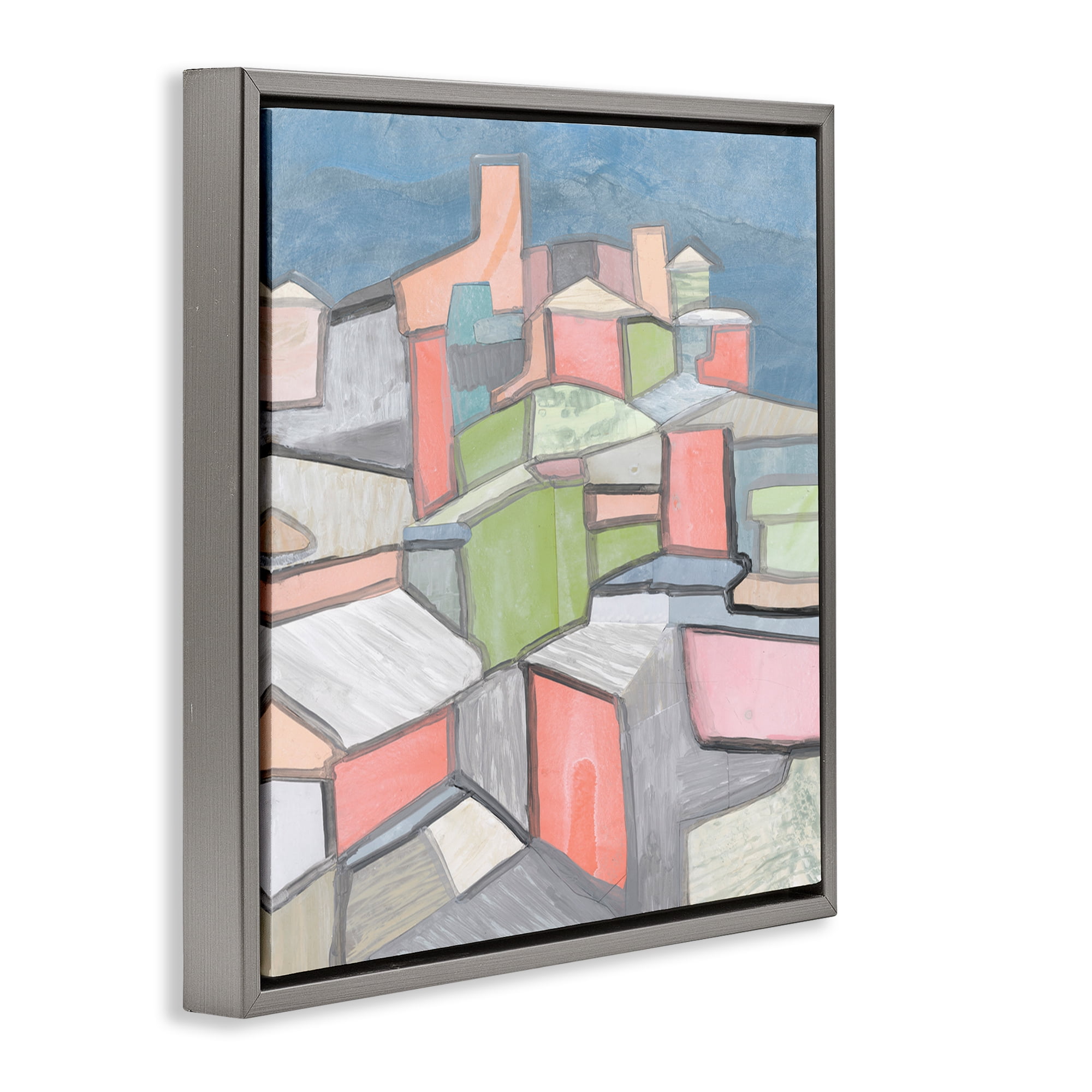 Stupell Industries Contemporary Shapes Arrangement Abstract Painting Gray Floater Framed Canvas Art Print Wall Art, 25 x 25