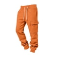 thumbnail image 4 of Men's Cargo Joggers Solid Color Drawstring Sweatpants with Multi Pockets & Elastic Cuffs,Casual Fleece Pants, 4 of 5