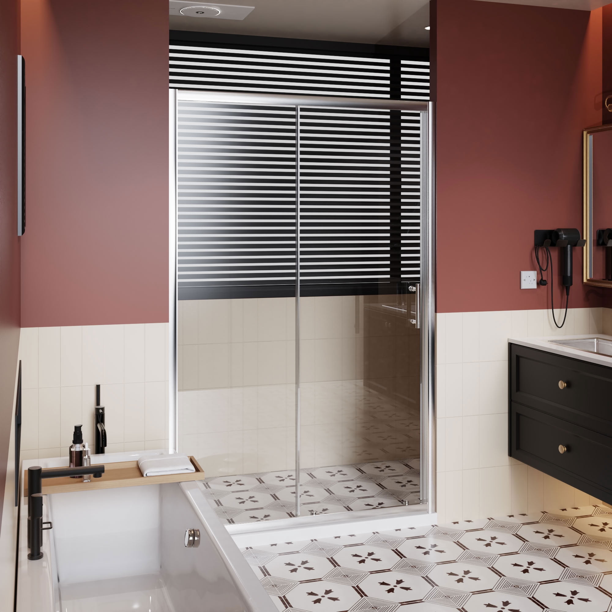 MAYEERTY Single Sliding Shower Door, 1/5" Tempered Glass with Stainless Steel Handle, Waterproof & Reversible Installation