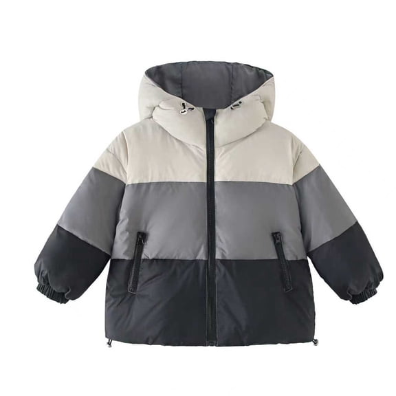 Lmnyox Kid's Puffer Jackets Cozy Color Blocked Zip Up Puffy Hooded Coats Winter Fashion Outdoor Jackets with Pockets